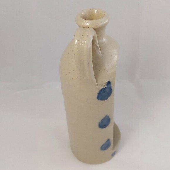 Vtg Pottery Salt Glaze Blue Candle Jug/Hurricane Lamp 8.5" country cottage core - Picture 2 of 6